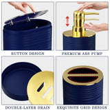 InnJoey Bathroom Set, 10PC Bathroom Accessory Set, Blue Bathroom Accessories, Navy Blue and Gold Bathroom Set with Trash Can, Soap Dispensers