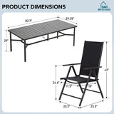 MFSTUDIO 9 Piece Outdoor Dining Set w/Metal Table & Folding Chairs, Black