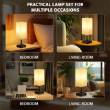 aooshine Fully Dimmable Nightstand Lamps Set of 2 - Table Bedside Lamp with USB C+A Charging Ports & 2 AC Outlets, Square Lamp Sets Linen Fabric Shade for Bedroom Living Room(Bulb Included)