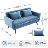 Tbfit 65" W Loveseat Sofa, Velvet Mid Century Modern Love Seat Couches for Living Room, Button Tufted Upholstered Small Couch for Bedroom, Solid and Easy to Install Love Seats Furniture, Blue