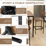 Giantex 5-Piece Dining Table Set W/Counter Height Table & 4 Bar Stools, Industrial Kitchen Dining Set W/Footrest & Backrest