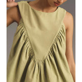 Hixiaohe Shirred Swing Tank Tops for Women Fashion Flowy Sleeveless Shirts Casual Crew Neck Blouse Loose Fit Ruffled Tops(Green,L)