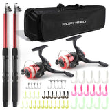 Telescopic Fishing Pole Reel Combo, 2PCS 5.9FT Collapsible Rods, 2PCS Spinning Reels, Fishing Lures Hooks, Fishing Tackle Bag All-in-one Fishing Gear Kit, Fishing Gift for Beginners Youth Kids mouhike