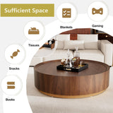 Round Coffee Table with Storage for Living Room, Wooden Circle Center Coffee Table with Drawers, Modern Accent Walnut Table for Bedroom Balcony Office, Fully Assembled (Brown)