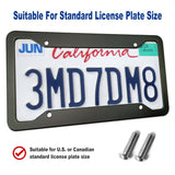 BGGTMO Matte Black Aluminum License Plate Frames- 2 Pack Heavy Duty Car Tag Cover for Front & Rear, 4 Hole Rust Proof Universal Holder, Mount Screws Caps, Inserts, Rattle Proof Pads