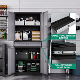 Metal Garage Storage Cabinet with Drawer,4 Door Tool Cabinet with Lock-2 Adjustable Shelves for Garage Home Office Utility Room (Black & Gray)