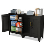Metal File Cabinet with Lock (Two Units), Steel Storage Cabient with 2 Doors and 2 Adjustable Shelves