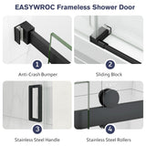 EASYWORC Frameless Shower Door, 55-60" W x 76" H Sliding Glass Shower Door, 1/4''(6mm) SGCC Tempered Glass with Explosion-Proof Film Nano Coating in Matte Black Finish