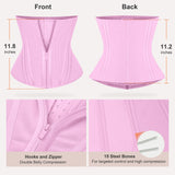 SHAPERX Waist Trainer for Women Underbust Corset Shapewear Tummy Control Workout Waist Cincher Body Shaper Zipper and Hooks, SZ7310-Pink-L