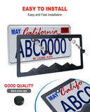 ZXFOOG Mountain License Plate Frames- Plastic Black Car Tag Holder Bracket with Screws Caps, Blackout 2 Packs 2 Hole, Mountain Vinyl Sticker Included
