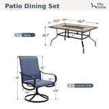 PHI VILLA 7 Pcs Patio Dining Set, Swivel Chairs & Wood-Look Table, Blue