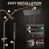 Veken All Metal 10" Oil Rubbed Bronze Shower Head with Handheld, Luxurious Square Double Rain Shower Heads with Power-wash Hand Held, Dual High Pressure Detachable Rainfall Showerhead,Bathroom Upgrade