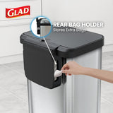 Stainless Steel Step Trash Can with Clorox Odor Protection | Large Metal Kitchen Garbage Bin with Soft Close Lid