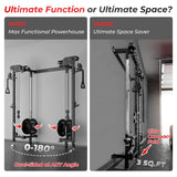 Mikolo Folding Squat Rack, Wall Mounted Power Rack with Cable Crossover Machine & LAT Pull Down, Functional Trainer with 5 Adjustable Function Modes (Black)