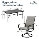 PHI VILLA Patio Dining Set for 6, Swivel Chairs & Large Metal Table, Brown