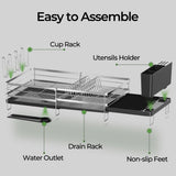 Pantasia Large Dish Drying Rack, Expandable Dish Rack, Stainless Steel Anti-Rust Dish Racks for Kitchen Counter, Multifunctional Dish Drainer with Utensil Holder & Cup Holder, 13.4"-28.7" L x 11.8" W