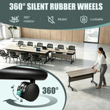 JFazzruit Folding Conference Room Table with Wheels,Modular Conference Tables Seminar Table with Grommet,Stability Enhancement,Fold Up Rolling Conference Table for Office (6, Elm, 55.2IN/140CM)