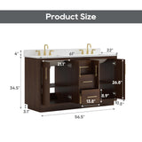 DELUXE LIVING 60 Inch Bathroom Vanity with Double Sink, Warm Elm