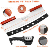 AILUROPODA Pizza Cutter Rocker with Knife Sharpener & Protective Cover 16" Large Pizza Rocker Cutter Sharp Pizza Slicer 30Cr13 Stainless Steel Pizza Knife (Silver)