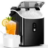 Antarctic Star Nugget Ice Maker Countertop with Soft Chewable Ice, Portable Sonic Ice Maker with Basket and Scoop, Removable Top Cover (Stainless Steel Black)