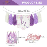 Purple Handmade Half Birthday Decorations, 6 Month Party Set with High Chair Banner, Hat & Cake Topper, Half Way to One Baby Girl Decorations Party for 1/2 Birthday Girl Photoshoot Props