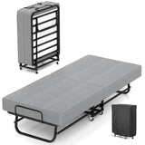 WATHPUR Folding Bed with Mattress, Portable Foldable Bed for Adults, Roll Away Guest on Wheels, Memory Foam Mattress and Metal Frame, Space Saving Fold Up for Easy Storage