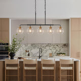 uznhty Dining Room Chandelier 5 Light Linear Pendant Lights Kitchen Island with Clear Glass Shade Dining Table Fixture, 45 Inch Adjustable Height Chandeliers for Bedroom Living Room Kitchen Island