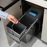 Slim Pull-Out Double Lidded Trash Can - Dual-Bucket Under Cabinet Waste Bin, 13.38"x18.89"x16.73", Odor-Reducing, Perfect for Narrow Kitchens
