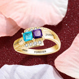 Oseew 18k white gold mothers ring mothers rings with 2 birthstones Customized 14k White gold 2 birthstone rings Personalized 10k White gold 2 birthstone rings