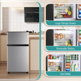 WANAI 3.5 Cu.Ft Mini Fridge with Freezer, Freestanding Refrigerator for Office, Dorm, Apartment, 7-Level Adjustable Thermostat, 2 Removable Shelves and Bakset, Small Fridge in Silver