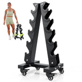 YOLEO Heavy-Duty A-Frame Dumbbell Rack with Wheels, 5-Tier Weight Rack, 440LBS Capacity, Space-Saving Home Gym Storage Organizer, Anti-Slip (Rack Only)