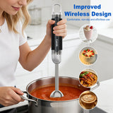 Cordless Immersion Hand Blender with Charging, 4 in 1 Hand Blenders Set,6-Speed Turbo, Wall-Mountable Design, Includes Chopper, Whisk & Frother for Soup, Baby Food & Smoothies (Black)