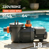 1.8HP Variable Speed Pool Pump for In Ground and Above Ground Pools 220V