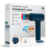 Sharper Image Deep Tissue Percussion Massage Gun, Powerboost Versa Hot & Cold Rechargeable Handheld Massager, 5 Adjustable Speeds, 6 Attachment Heads & Carrying Case, for Muscle Pain Relief, Blue
