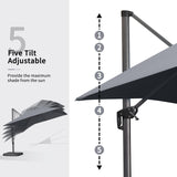 PURPLE LEAF Patio Umbrella 9' x 11.5' Rectangle 360° Rotation Light Grey