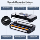 95Kpa Precision Pro Vacuum Sealer, with Double Heat Seal & Dual-Pump for Dry/Moist Food, 2X Strength, Food Vacuum Sealer Machine with Easy-Lock Handle, Built-in Cutter & Bag Storage, Stainless Steel