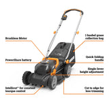 WORX Cordless Lawn Mower, 14" Electric Mower with Brushless Motor, Lightweight Push Lawn Mower with 6-Position Height Adjustment for Small Yards, 2 Batteries & Charger Included, WG735