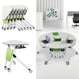 Commercial Mobile Modern Folding Conference Table, Splicing Sector Shape Flip Top Silent Desk for Office & Meeting Room Training, Green White 6Pcs