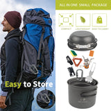 Camping Cookware Mess Kit, 17 pcs Backpacking Cooking Gear, Lightweight Camping Pots and Stove Set for 3 Person WAILAMHK