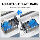 Urackify Expandable Dish Drying Rack, Stainless Steel Dish Rack with Aluminum Frame, Dish Drainer for Kitchen Counter, Space Saving Kitchen Drying Rack with Movable Utensil Holder, Gray