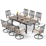 PHI VILLA 9 Pcs Outdoor Dining Set, Expandable Metal Table&8 Swivel Chairs