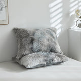 Wajade Faux Fur Plush White Comforter Set Fluffy Fuzzy Shaggy Bedding Set - 3PC Full/Queen Microfiber Soft Warm Quilt Set (Tie Dye Grey White, Full)