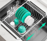 SwetLao Large Sink Dish Drying Rack, Expandable 304 Stainless Steel Metal Dish Drainer Rack Organizer Shelves with Stainless Steel Utensil Holder Over Inside Sink, Rustproof