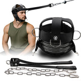 Neck Training Harness with Pulley System – Adjustable Head Strap for Side-to-Side Neck Strength Workout, Heavy-Duty Steel Chain for Weighted Vertical Training, Ideal for Powerlifting & Fitness