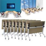 12 Person Commercial Office Seminar Table, 55.1 Inch Space-Saving Flip-Top, Scratch-Resistant Laminate Surface