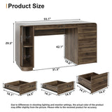 ZenXity Farmhouse 55" Computer Desk with Charging Station, Wooden Home Office Executive Desk with 3 Drawers and Fluted Storage, Study Table Workstation
