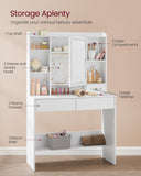 VASAGLE Kailyn Collection - Vanity Desk with Power Outlets, Makeup Vanity with Mirror and Lights, LED Lights, 6 Compartments, 2 Drawers, for Bedroom, Cloud White URDT031WB02S