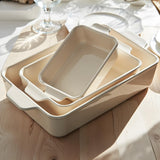 Kook Ceramic Bakeware Set, Rectangular Baking Dishes, For Casseroles, Lasagna, Cake, Small, Medium & Large Pans, Microwave & Dishwasher Safe, Set of 3, (Ivory)