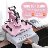 Heat Press Machine 5 in 1 Combo with 30 OZ Tumbler Press & Hat Press, Slide Out 12x15 Inch Heat Press Sublimation Machine