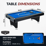 Hathaway Hustler 8ft Pool Table for Game Room – Billiard Table with Poly-Coated Playfield, Ball Return System, Leg Levelers – Includes Cues, Pool Balls, Chalk, Triangle, Brush – Black & Blue